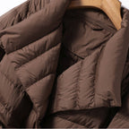 Women's Quilted Puffer Jacket – Belted Waist Shawl Collar