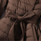 Women's Quilted Puffer Jacket – Belted Waist Shawl Collar