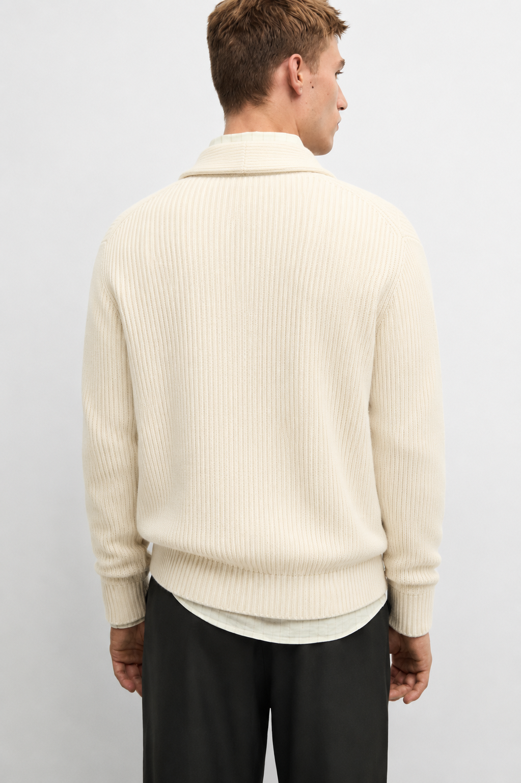 Men's Wool Knit Cardigan – Ribbed Shawl Collar Button Front
