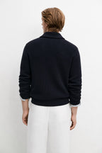 Men's Wool Knit Cardigan – Ribbed Shawl Collar Button Front