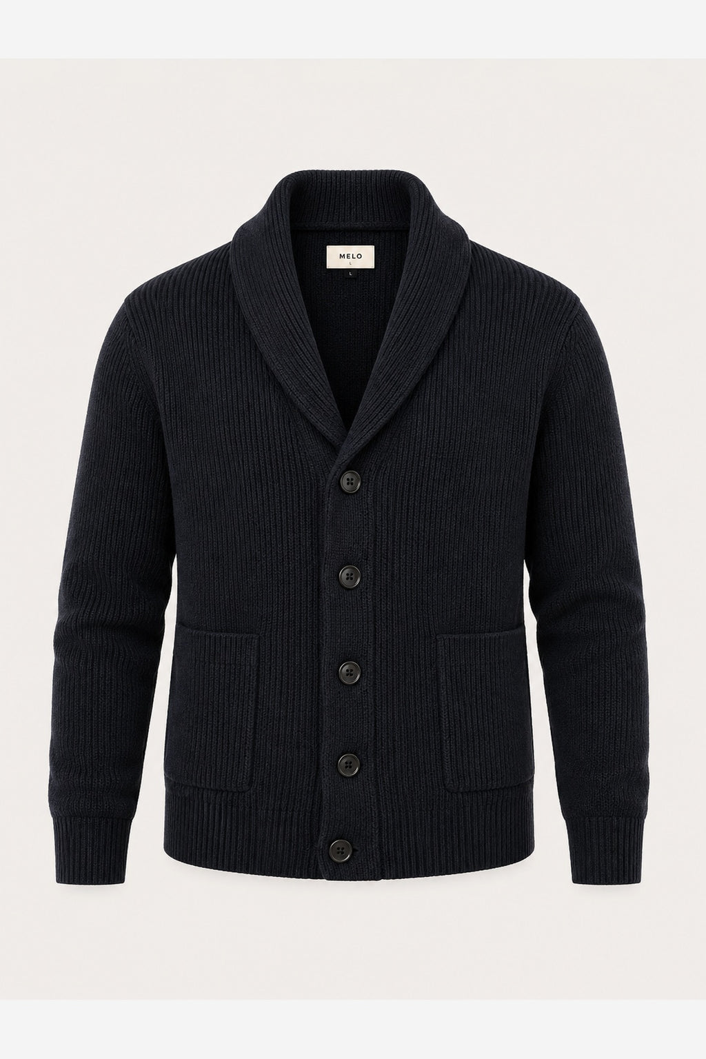 Men's Wool Knit Cardigan – Ribbed Shawl Collar Button Front