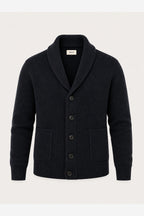 Men's Wool Knit Cardigan – Ribbed Shawl Collar Button Front