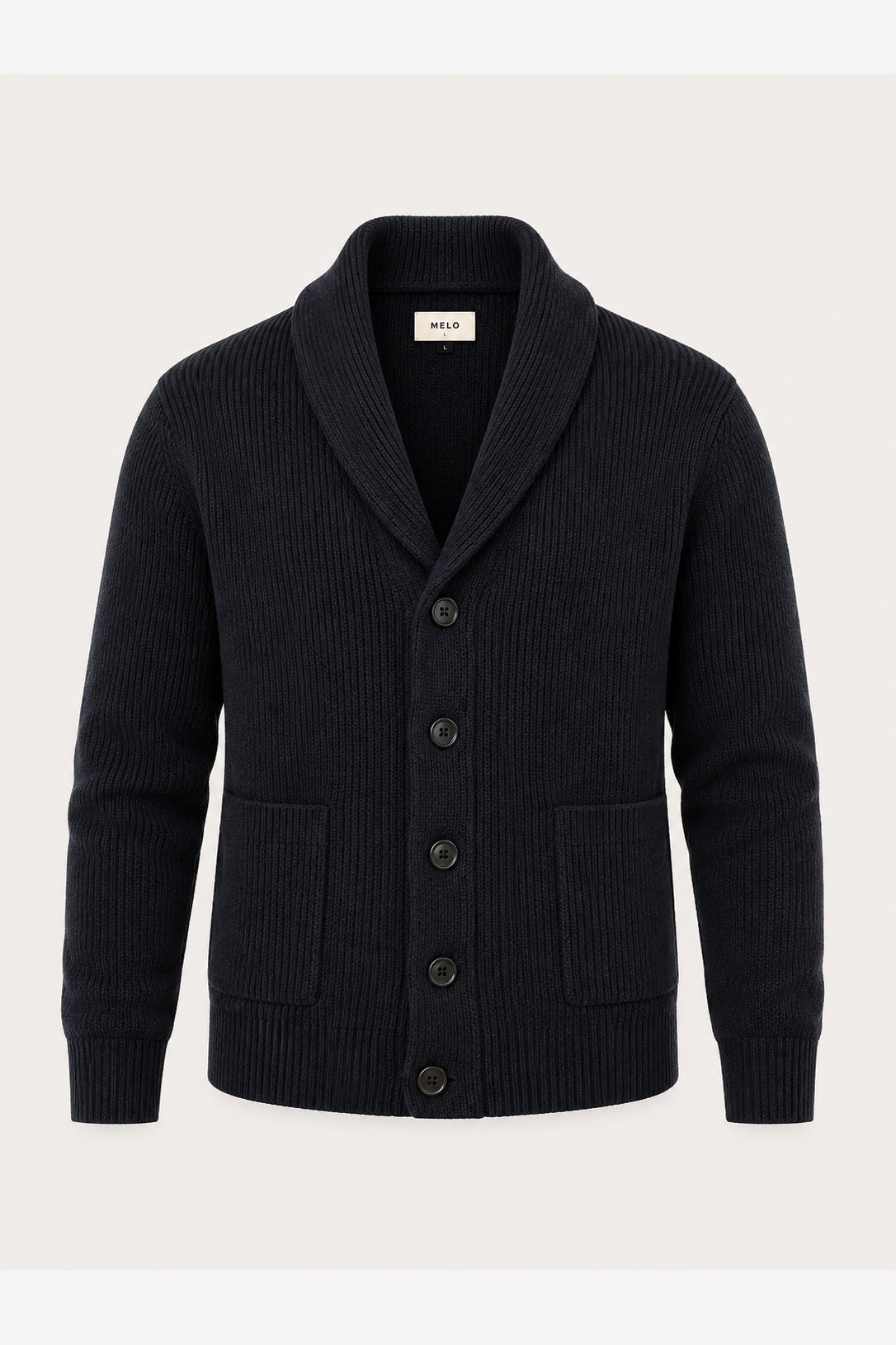 Men's Wool Knit Cardigan – Ribbed Shawl Collar Button Front