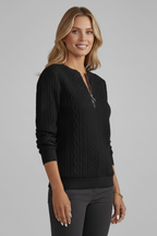 Women's Cable Knit Jumper – Quarter Zip Neck Long Sleeve