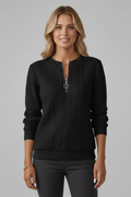 Women's Cable Knit Jumper – Quarter Zip Neck Long Sleeve