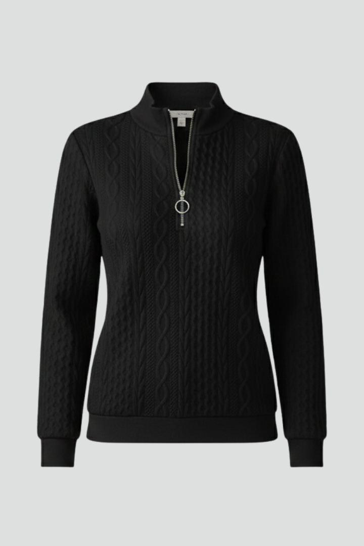 Women's Cable Knit Jumper – Quarter Zip Neck Long Sleeve