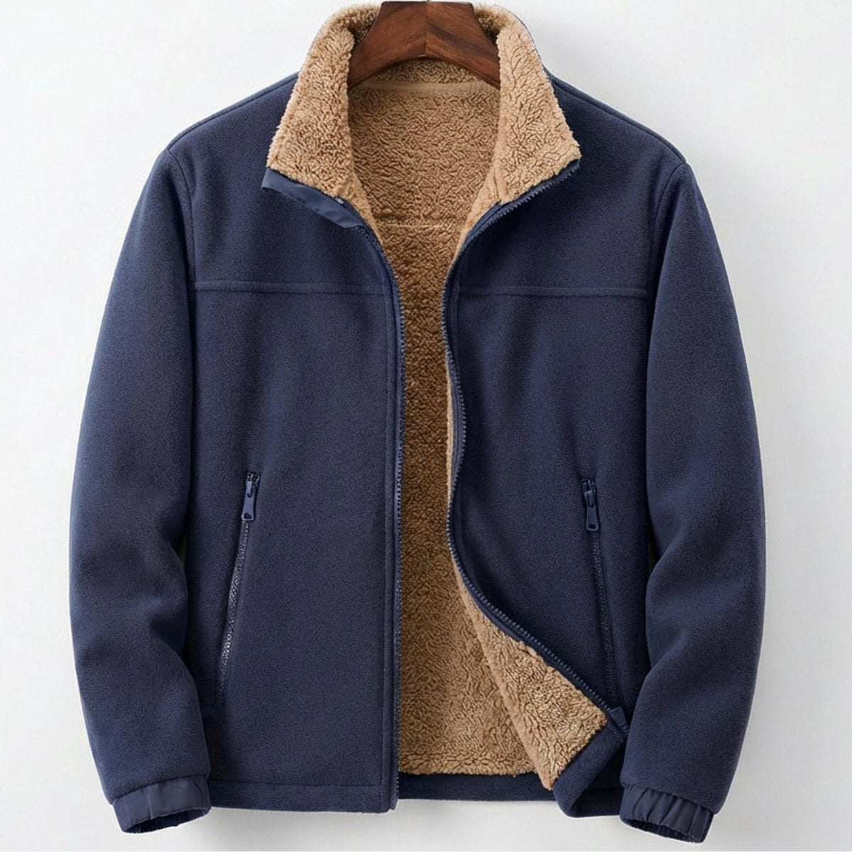 Men's Sherpa Lined Fleece Jacket – Stand Collar Full Zip
