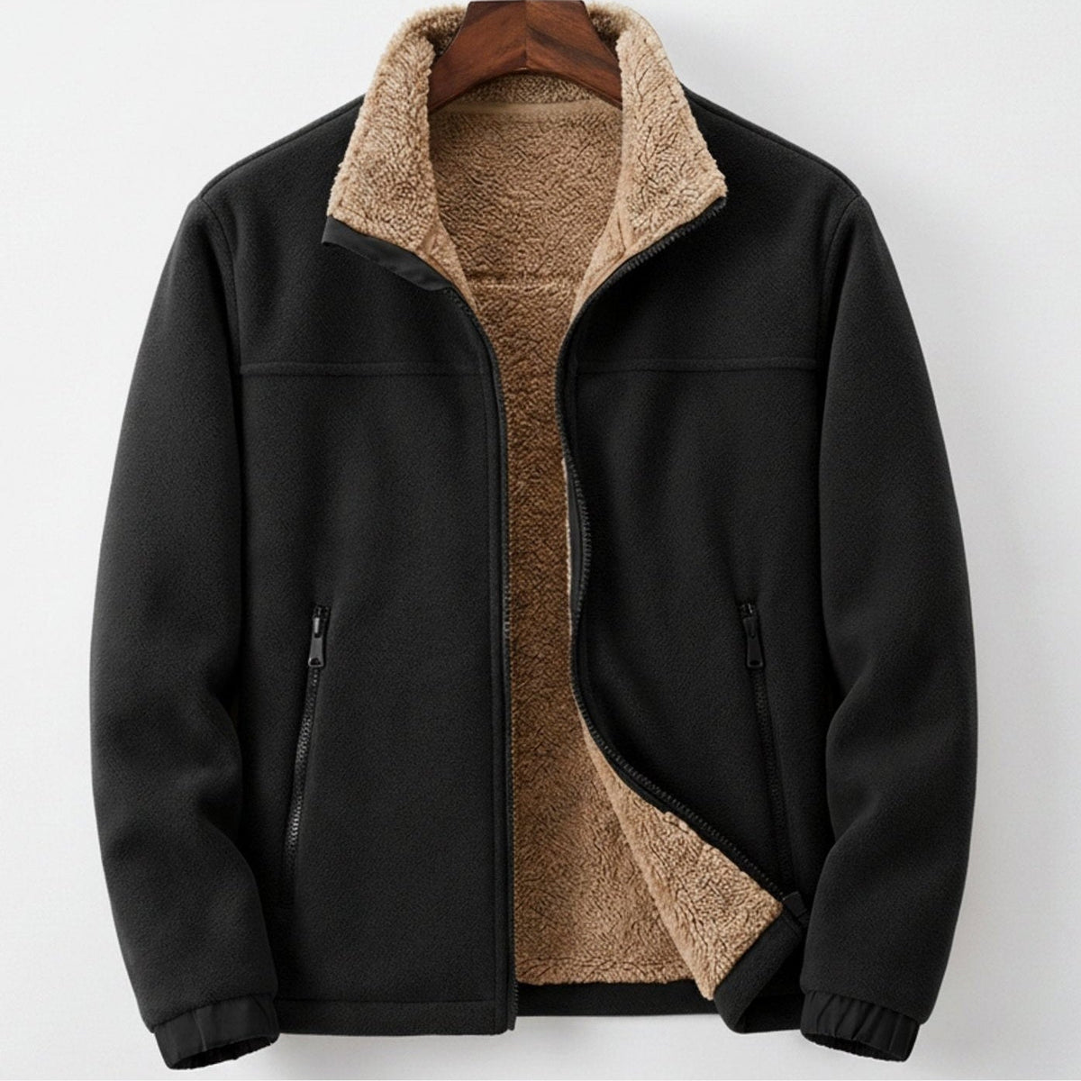 Men's Sherpa Lined Fleece Jacket – Stand Collar Full Zip