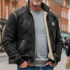 Men's Vintage Denim Bomber Jacket – Sherpa Lined Zip Up
