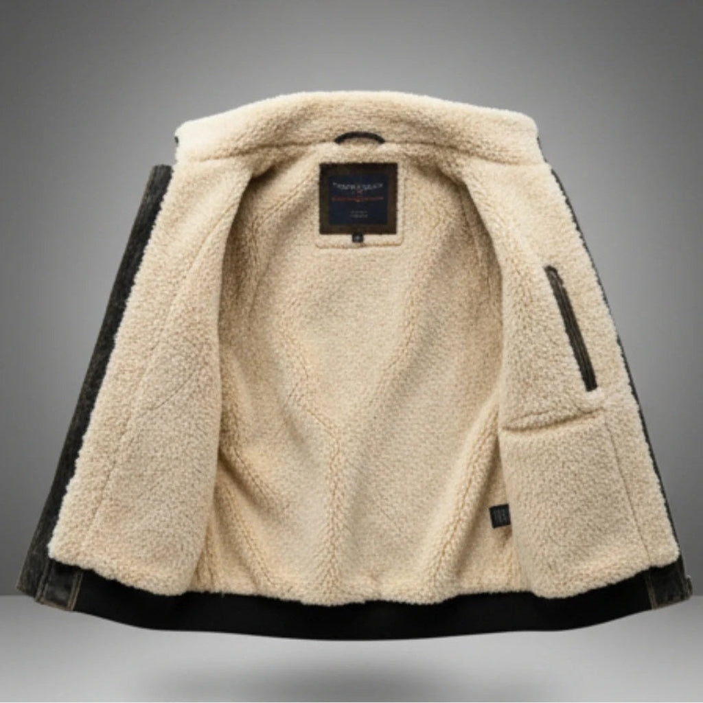 Men's Vintage Denim Bomber Jacket – Sherpa Lined Zip Up