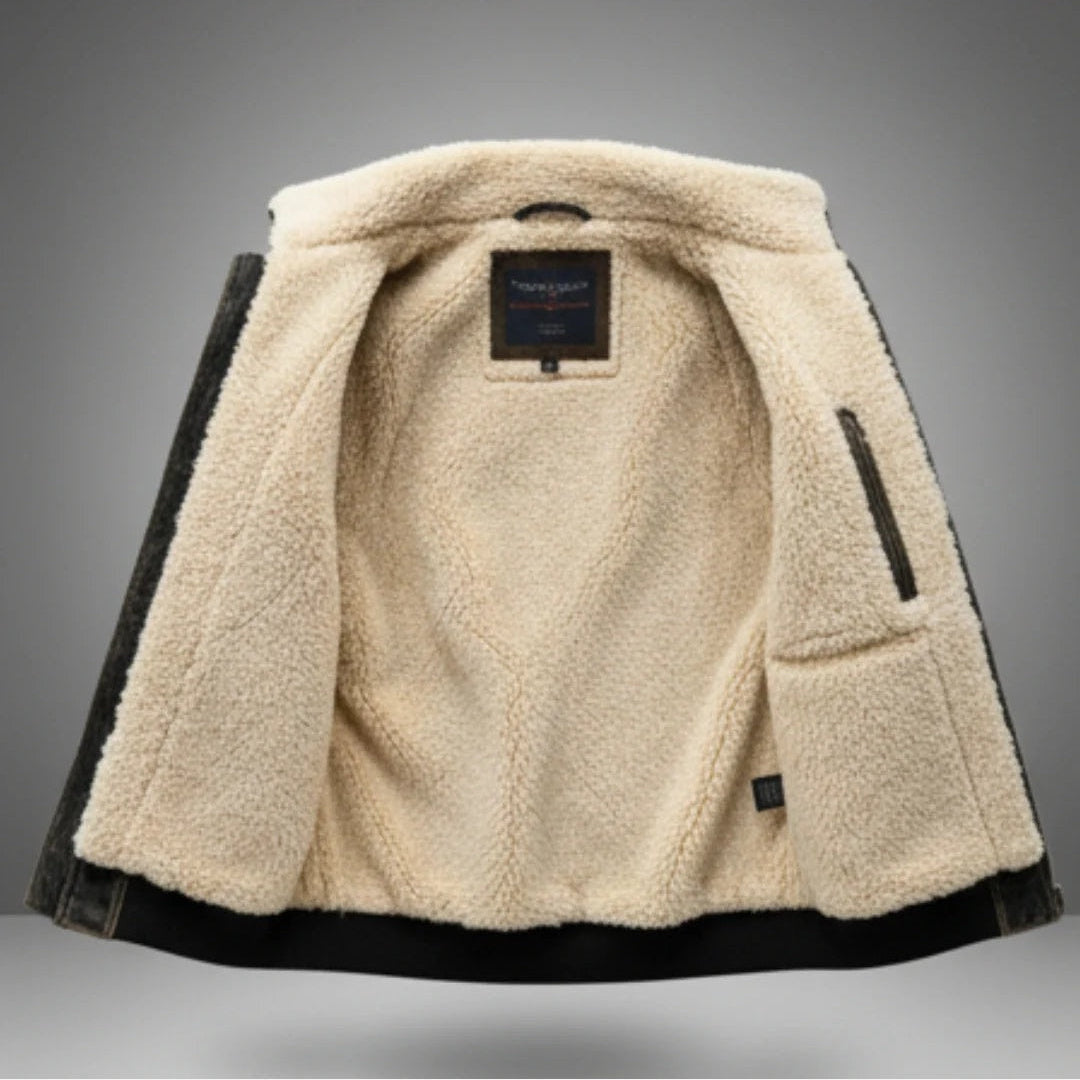 Men's Vintage Denim Bomber Jacket – Sherpa Lined Zip Up