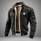 Men's Vintage Denim Bomber Jacket – Sherpa Lined Zip Up