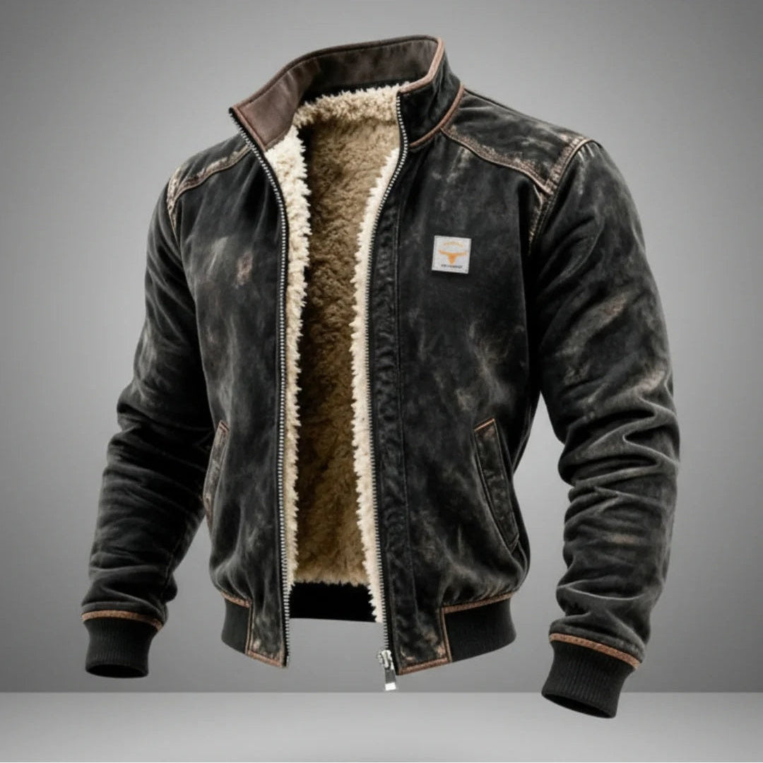 Men's Vintage Denim Bomber Jacket – Sherpa Lined Zip Up