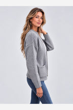 Women's Ribbed Knit Cardigan – Full Zip Stand Collar Pockets