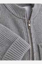 Women's Ribbed Knit Cardigan – Full Zip Stand Collar Pockets