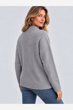 Women's Ribbed Knit Cardigan – Full Zip Stand Collar Pockets