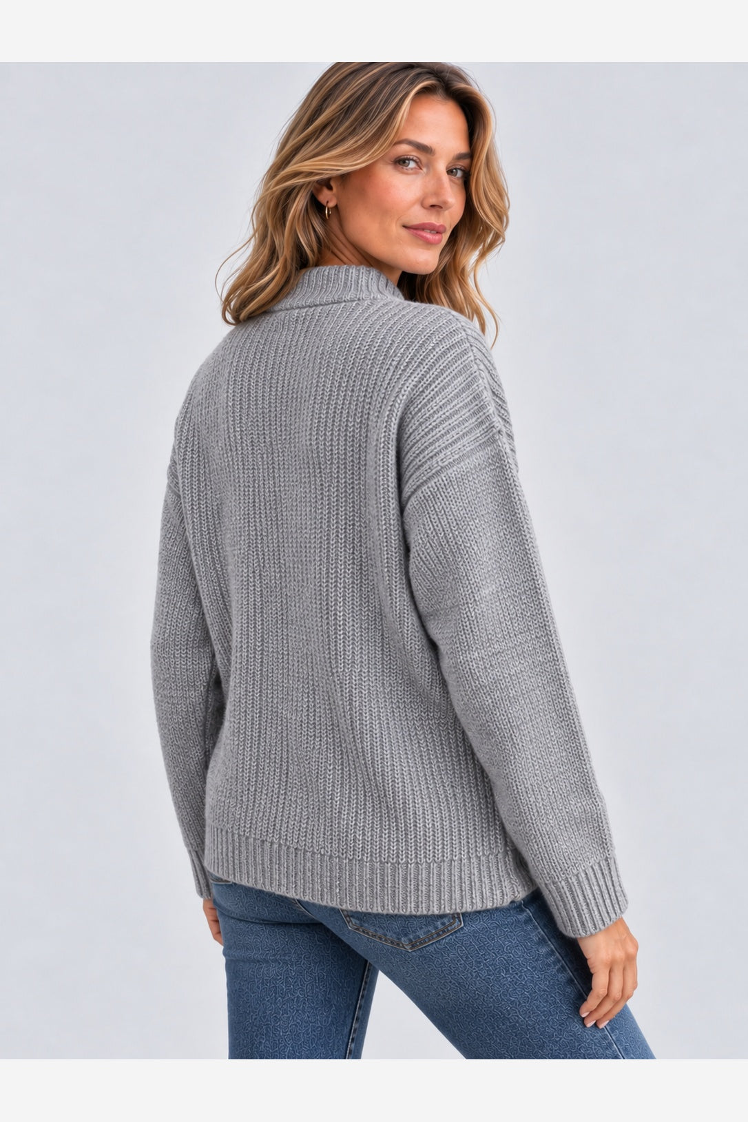 Women's Ribbed Knit Cardigan – Full Zip Stand Collar Pockets