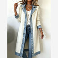 Women's Longline Ribbed Knit Cardigan – Relaxed Fit Denim Trim