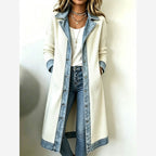 Women's Longline Ribbed Knit Cardigan – Relaxed Fit Denim Trim