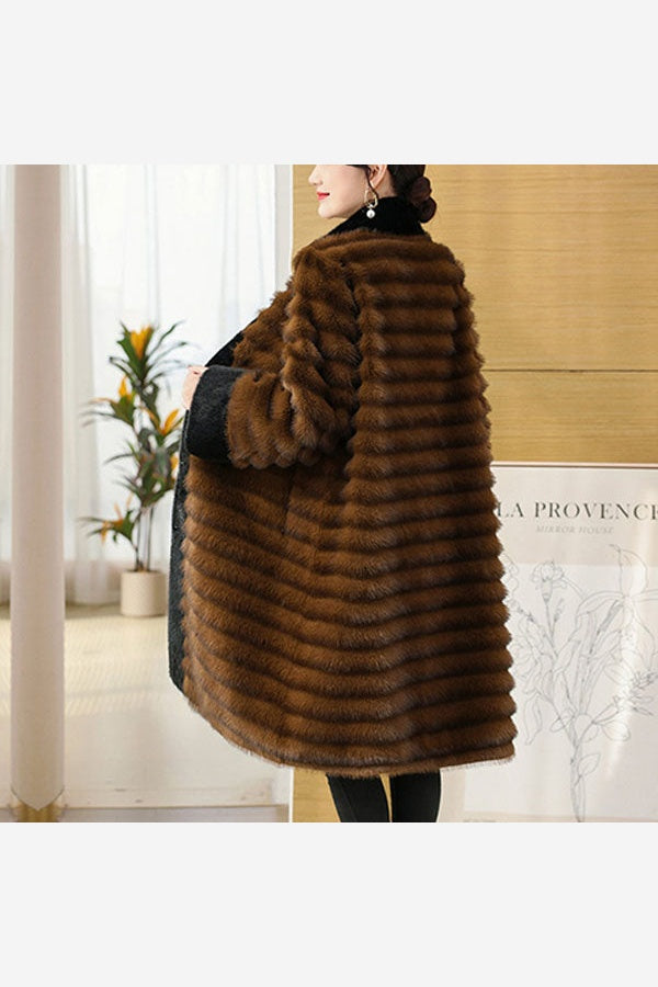 Women's Long Faux Fur Coat – Mink Style Plush Winter Coat