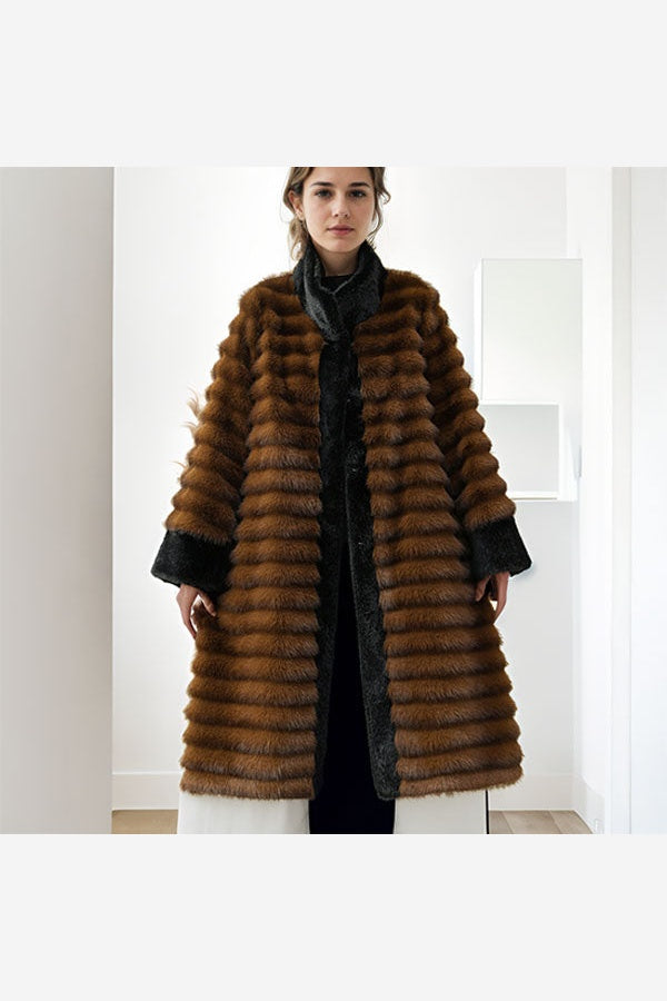 Women's Long Faux Fur Coat – Mink Style Plush Winter Coat
