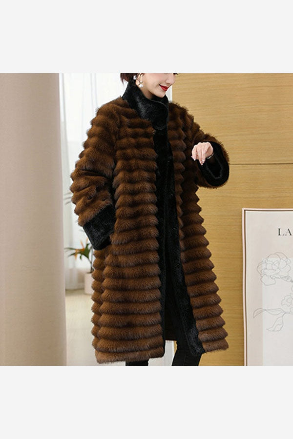 Women's Long Faux Fur Coat – Mink Style Plush Winter Coat