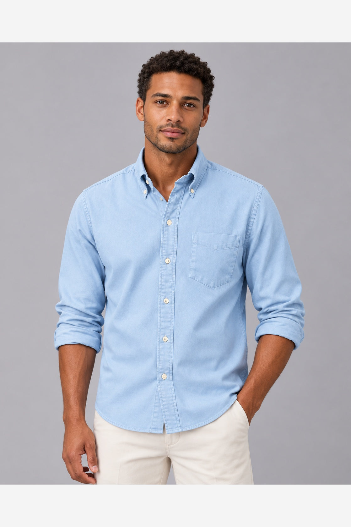 Men's Casual Long Sleeve Shirt – Button Down Collar Regular Fit