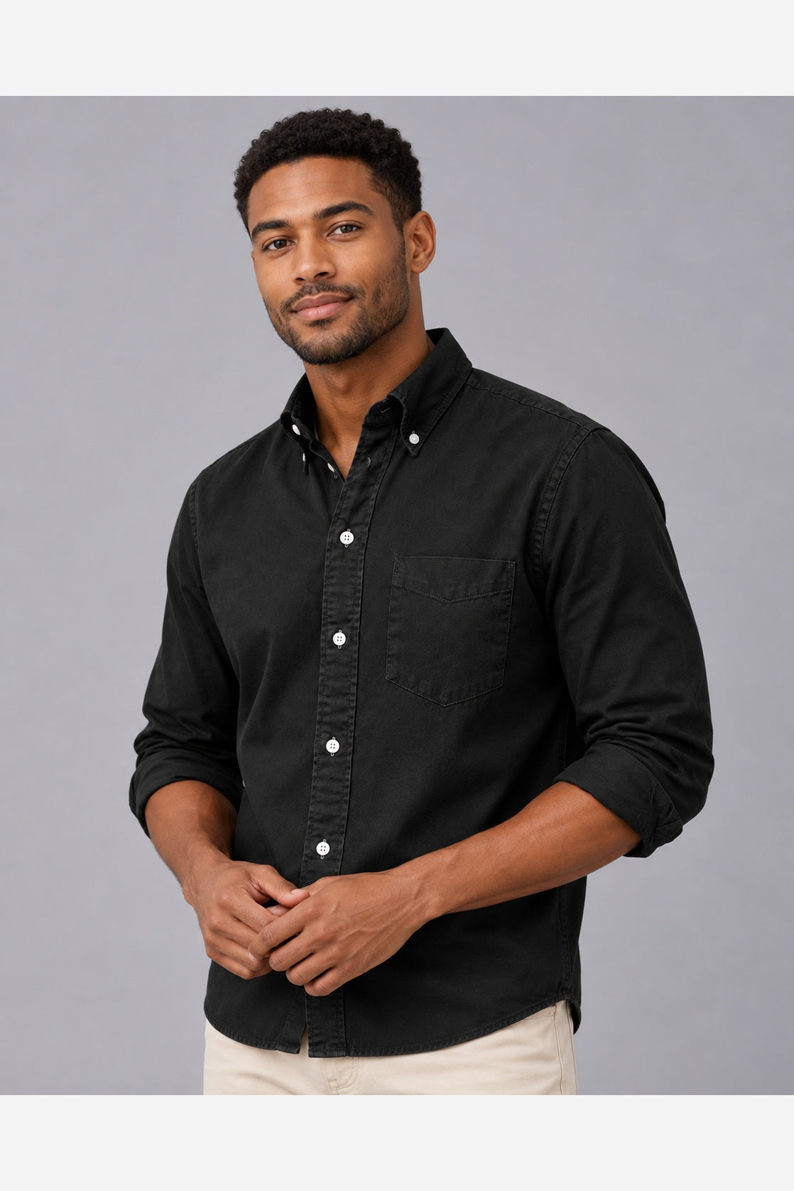 Men's Casual Long Sleeve Shirt – Button Down Collar Regular Fit