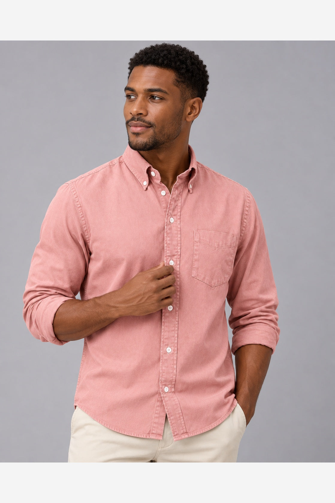 Men's Casual Long Sleeve Shirt – Button Down Collar Regular Fit