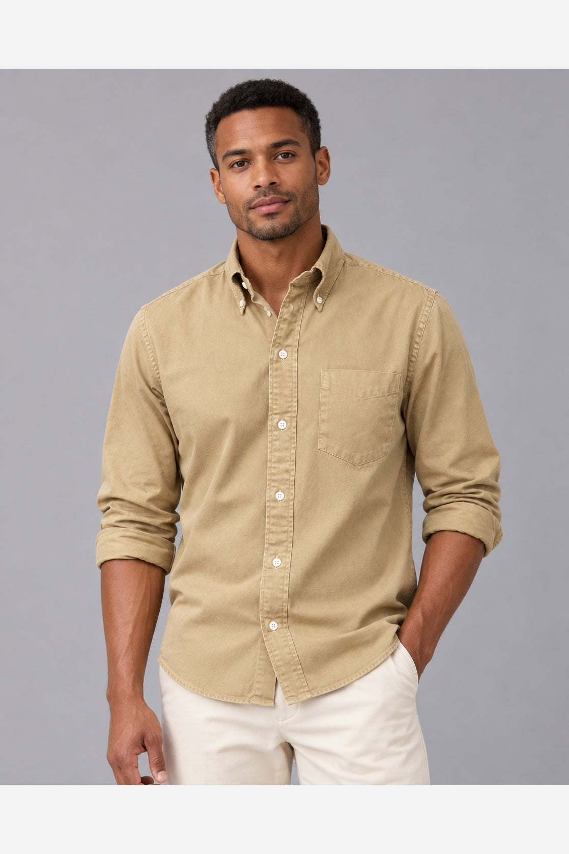 Men's Casual Long Sleeve Shirt – Button Down Collar Regular Fit