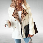 Women's Teddy Fleece Coat – Leopard Print Lapel Double Breasted