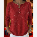 Women's Red Sparkly Knit Jumper – Button Front Round Neck