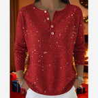 Women's Red Sparkly Knit Jumper – Button Front Round Neck