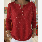 Women's Red Sparkly Knit Jumper – Button Front Round Neck