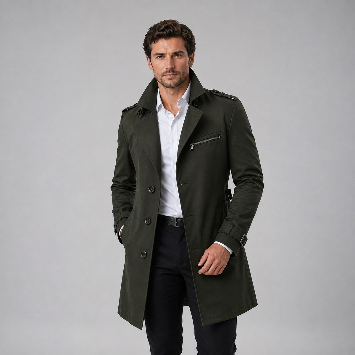 Men's Trench Coat – Double Breasted Belted Tailored Fit
