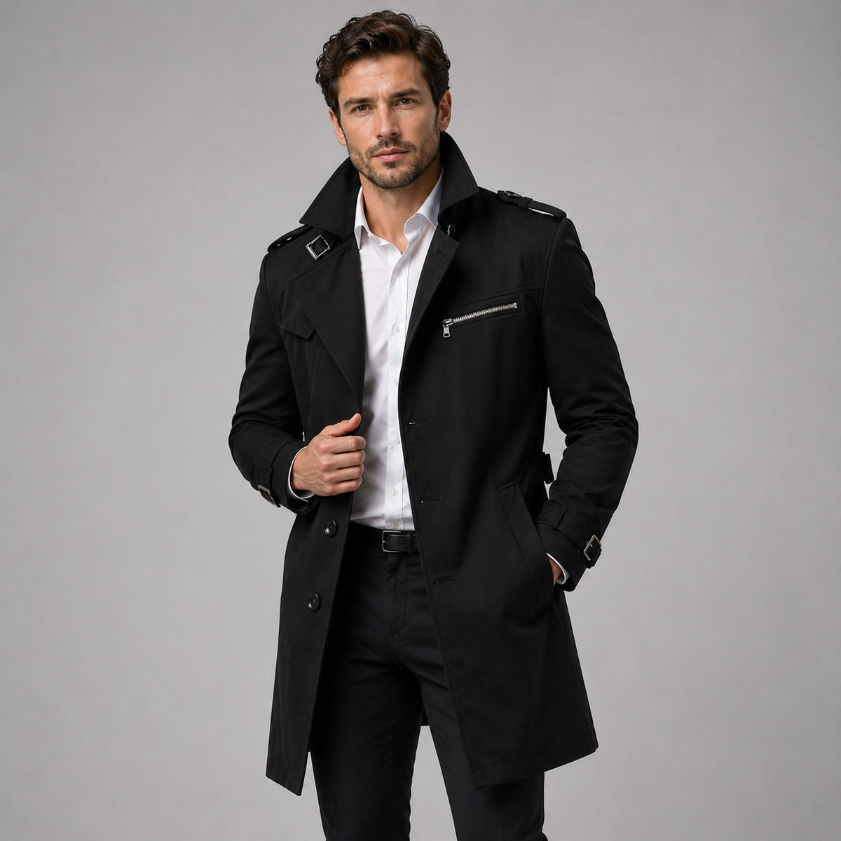 Men's Trench Coat – Double Breasted Belted Tailored Fit
