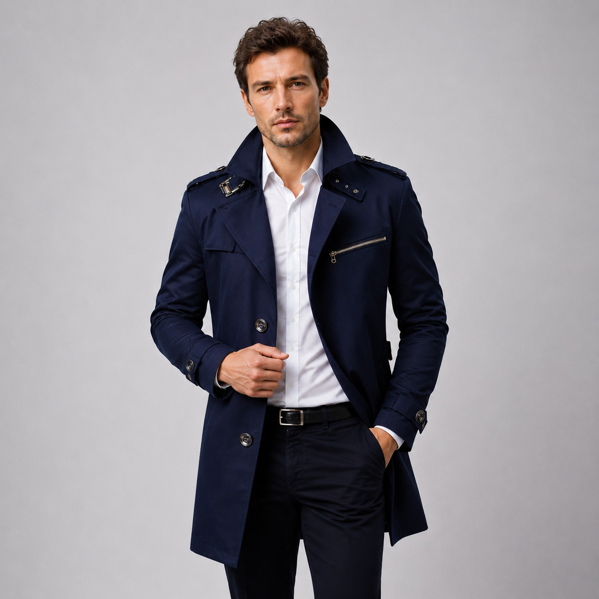 Men's Trench Coat – Double Breasted Belted Tailored Fit