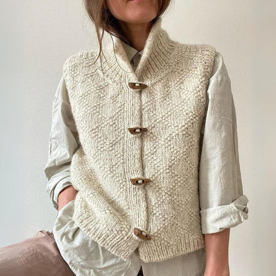 Women's Textured Knit Gilet – High Neck Button Front