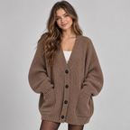 Women's Chunky Knit Cardigan – Oversized V-Neck Button Front