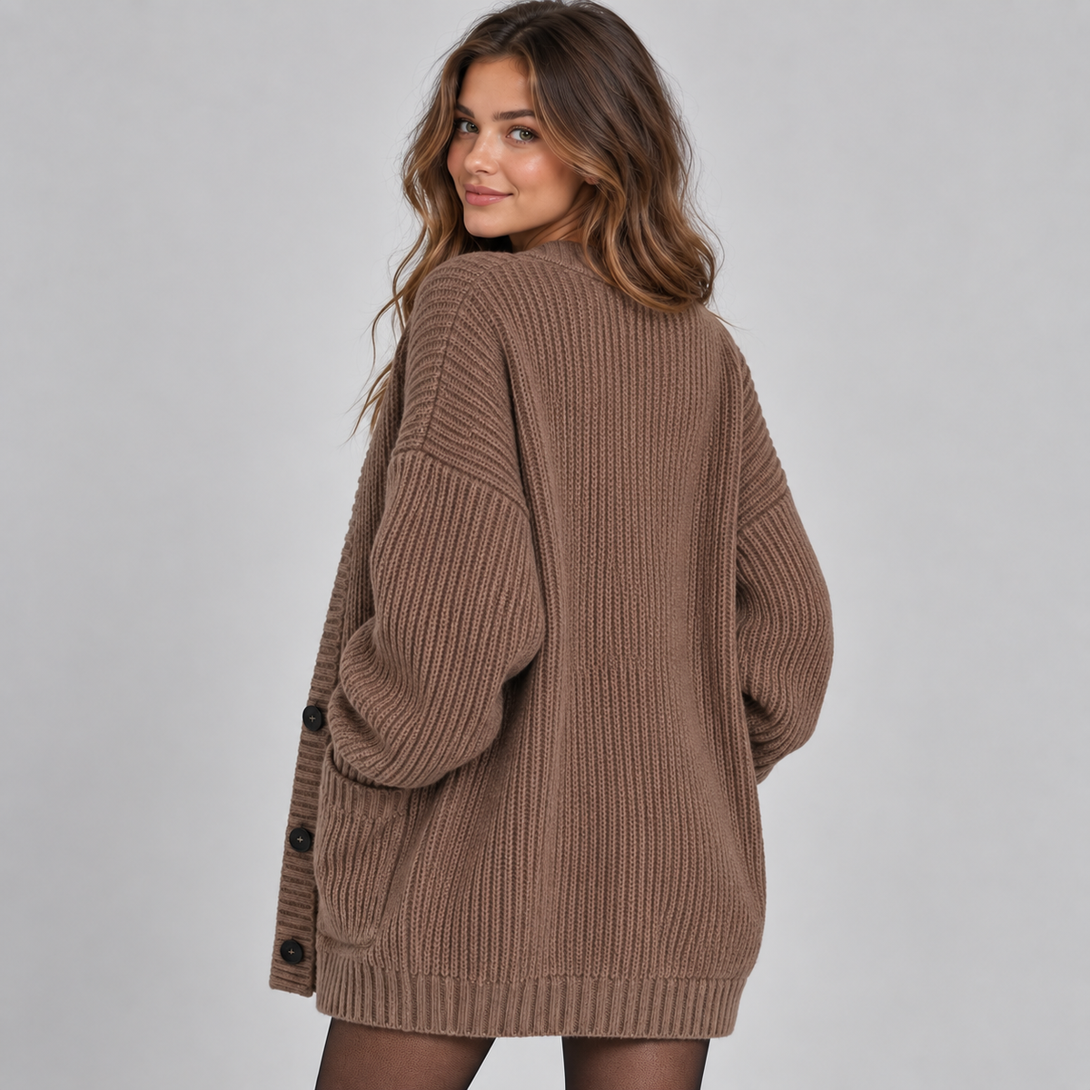 Women's Chunky Knit Cardigan – Oversized V-Neck Button Front