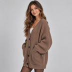 Women's Chunky Knit Cardigan – Oversized V-Neck Button Front