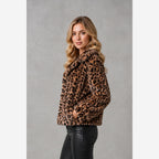 Women's Leopard Print Faux Fur Jacket – Cropped Fit