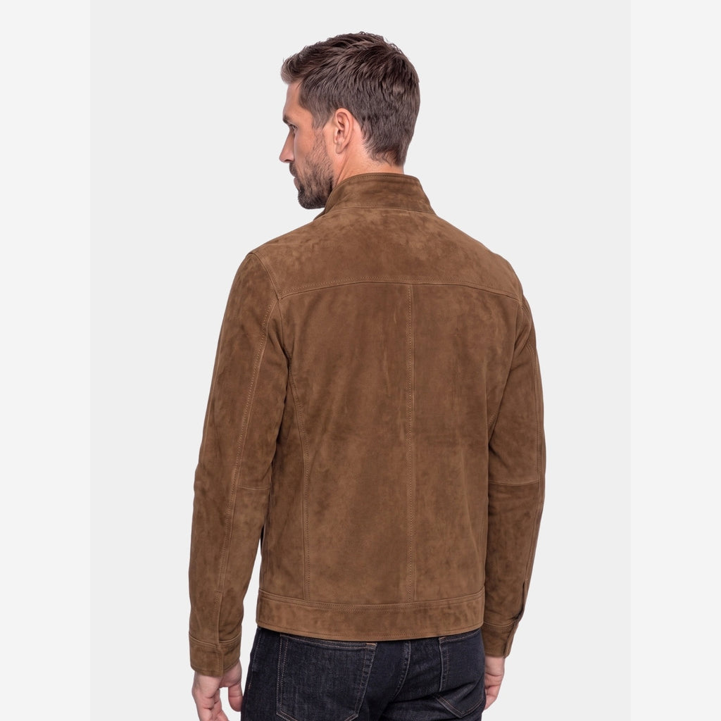 Men's Vintage Suede Jacket – Stand Collar & Button Front