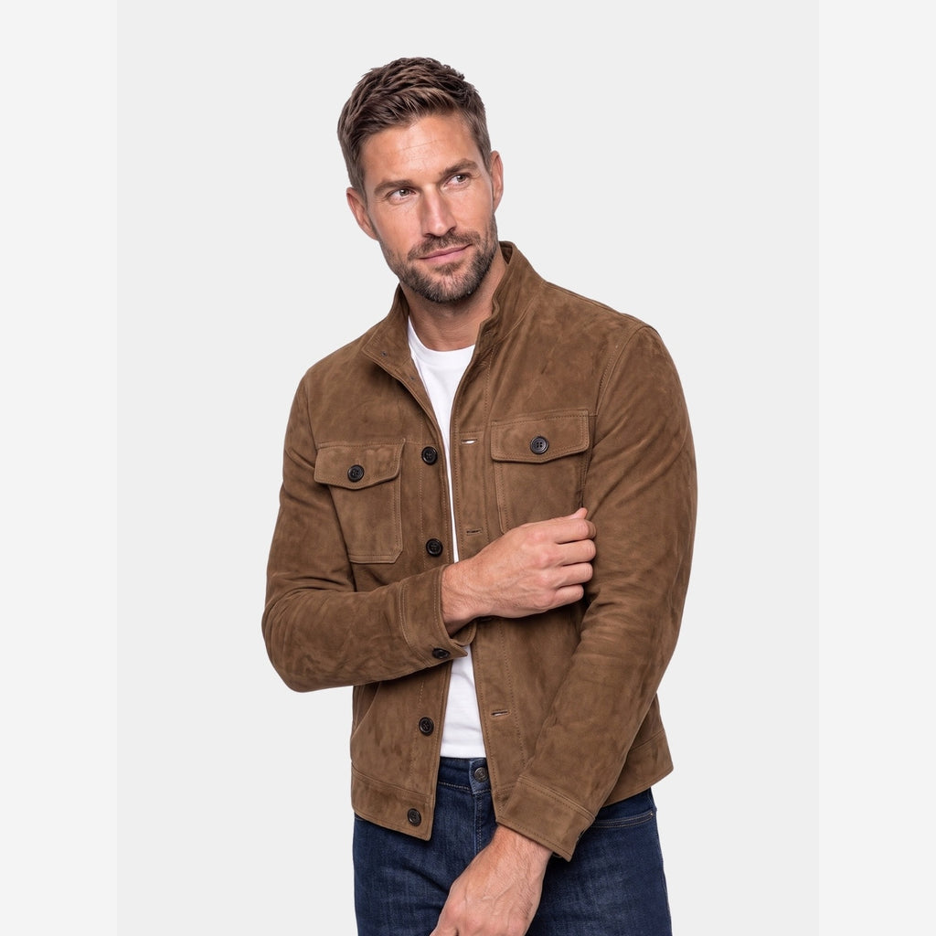Men's Vintage Suede Jacket – Stand Collar & Button Front