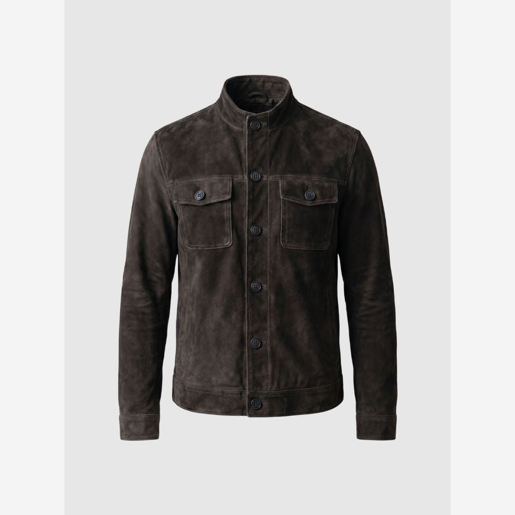 Men's Vintage Suede Jacket – Stand Collar & Button Front