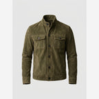 Men's Vintage Suede Jacket – Stand Collar & Button Front