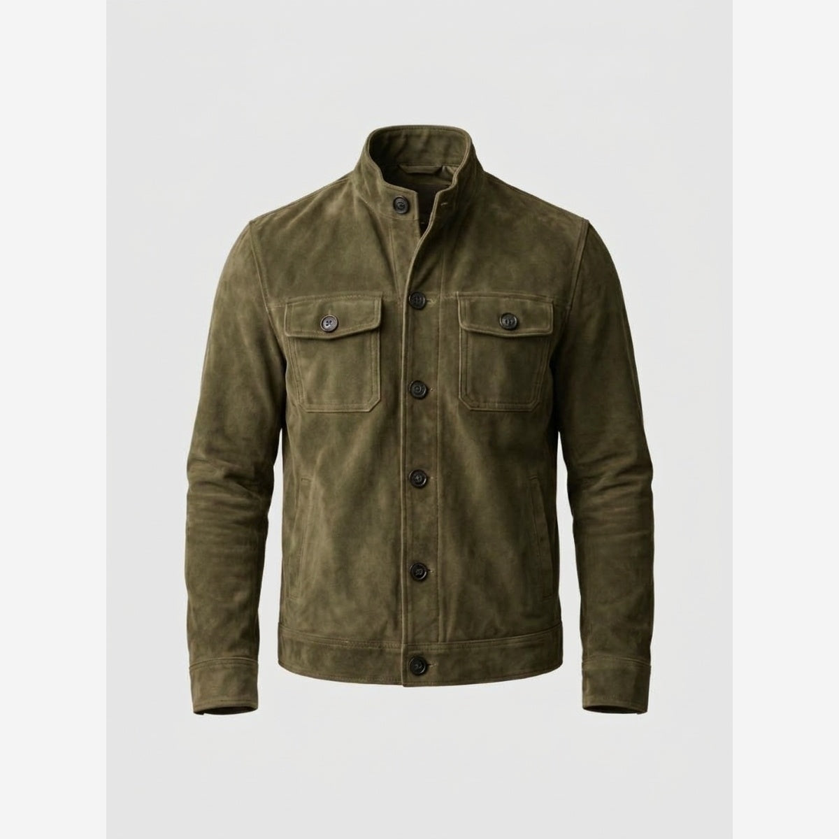 Men's Vintage Suede Jacket – Stand Collar & Button Front