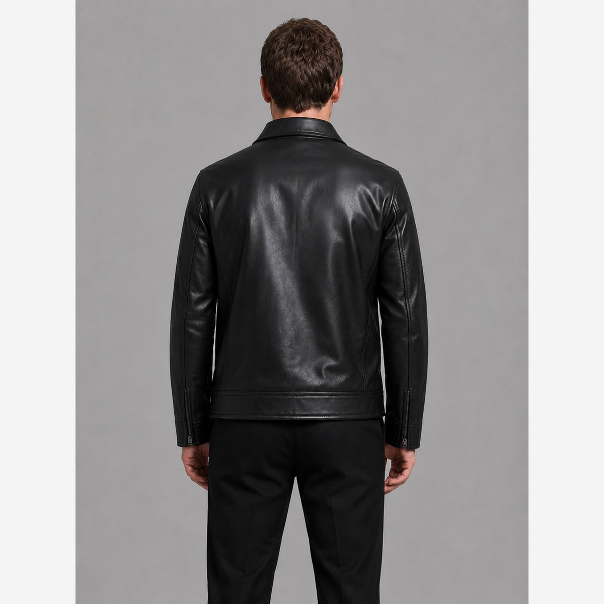 Men's Black Faux Leather Jacket – Zip Front & Pockets
