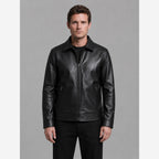 Men's Black Faux Leather Jacket – Zip Front & Pockets