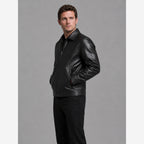 Men's Black Faux Leather Jacket – Zip Front & Pockets